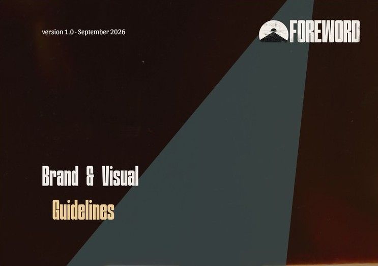 Guidelines cover: 'Brand & Visual Guidelines' under a teal light beam