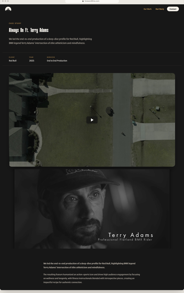 Foreword Films project page: a Red Bull BMX rider profile